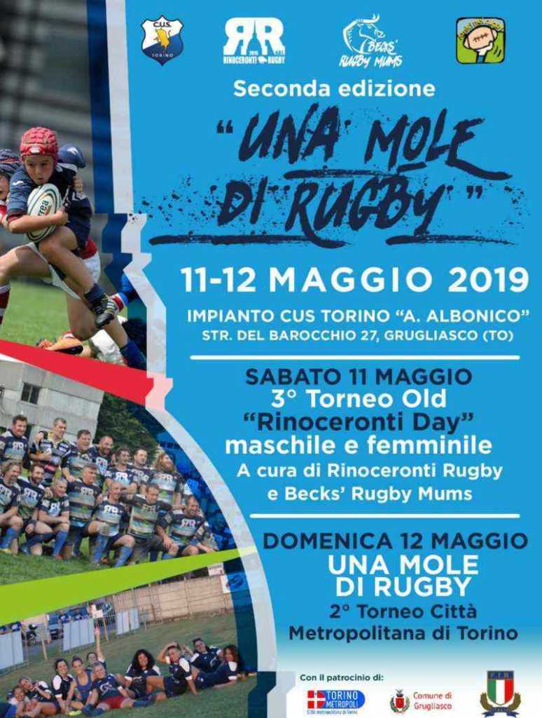 GRUGLIASCO - Sabato 11 e domenica 12 maggio il Torneo “Una Mole di Rugby” al campo “Angelo Albonico”