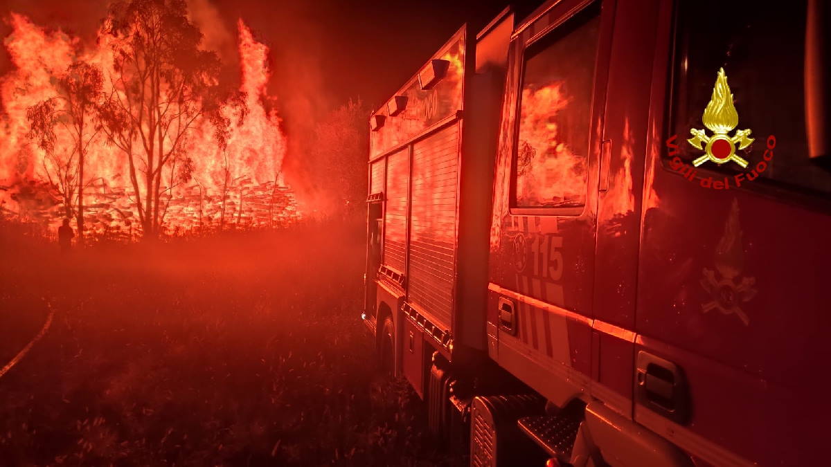 BUSSOLENO – Vasto incendio, in fiamme una grande catasta di tronchi