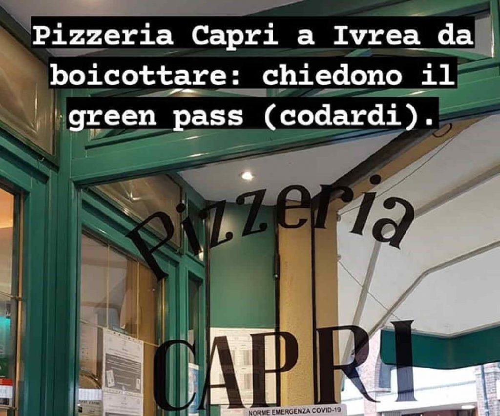 IVREA – Ristoratore chiede il Green Pass e lui si scaglia contro su Instagram