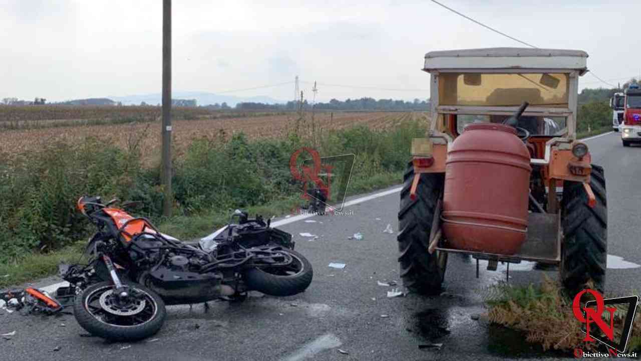 SAN BENIGNO CANAVESE – Brutto incidente sulla Sp40, moto contro trattore (FOTO)