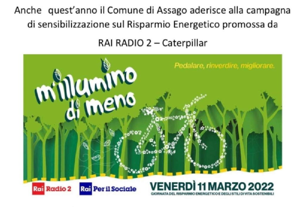 ASSAGO (MI) – Venerdì 11 marzo, la giornata del risparmio energetico 1 ASSAGO (MI) – Venerdì 11 marzo, la giornata del risparmio energetico