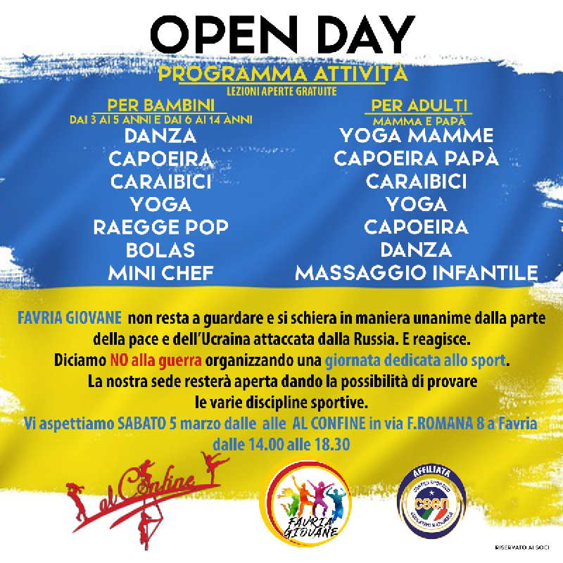 FAVRIA – Open Day dello sport per dire No alla guerra 1 FAVRIA – Open Day dello sport per dire No alla guerra