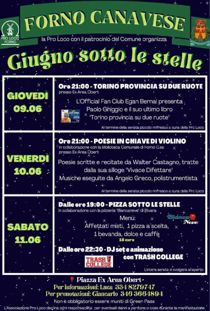 FORNO CANAVESE – Al via la 1^ edizione del “Giugno sotto le stelle” 2 FORNO CANAVESE – Al via la 1^ edizione del “Giugno sotto le stelle”