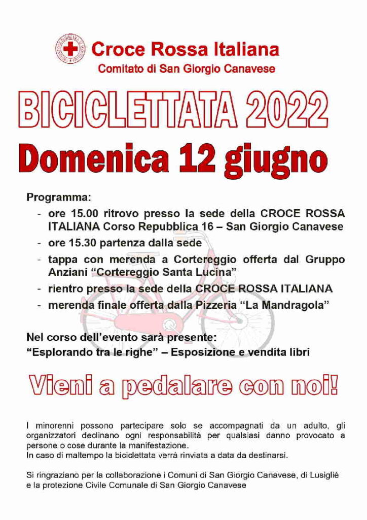 SAN GIORGIO CANAVESE – Comitato Locale di Croce Rossa: domenica 12 la biciclettata 2022 2 SAN GIORGIO CANAVESE – Comitato Locale di Croce Rossa: domenica 12 la biciclettata 2022