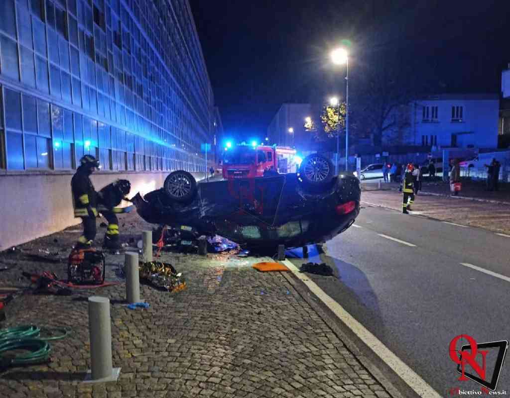 IVREA – Auto ribaltata in via Jervis; estratto un uomo rimasto schiacciato dalla vettura (FOTO)