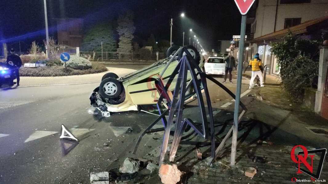 RIVAROLO CANAVESE – Frazione Vesignano, incidente alla rotonda; auto ribaltata (FOTO E VIDEO)