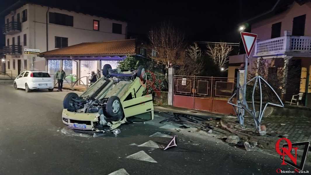 RIVAROLO CANAVESE – Frazione Vesignano, incidente alla rotonda; auto ribaltata (FOTO E VIDEO)