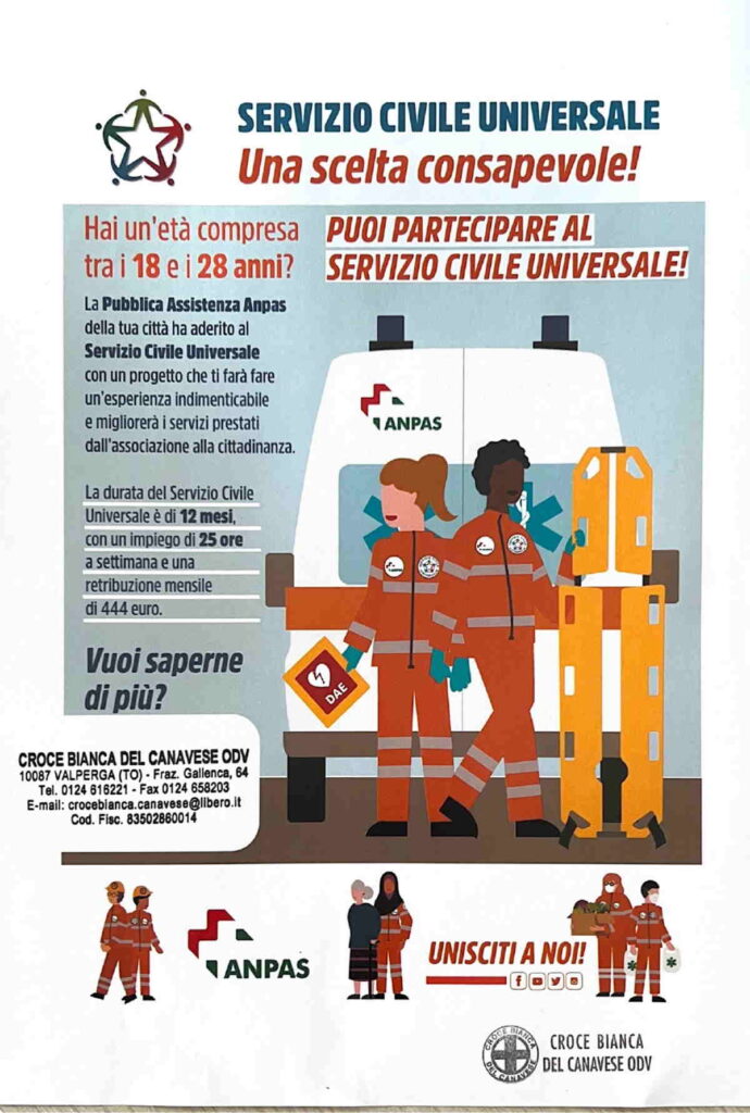 VALPERGA - La Croce Bianca ha aderito al Servizio Civile Universale 1 VALPERGA - La Croce Bianca ha aderito al Servizio Civile Universale