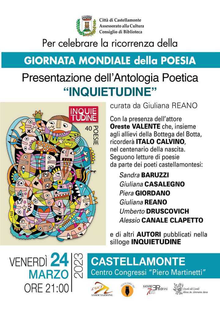 CASTELLAMONTE - Si celebra la “Giornata Mondiale della Poesia” 1 CASTELLAMONTE - Si celebra la “Giornata Mondiale della Poesia”