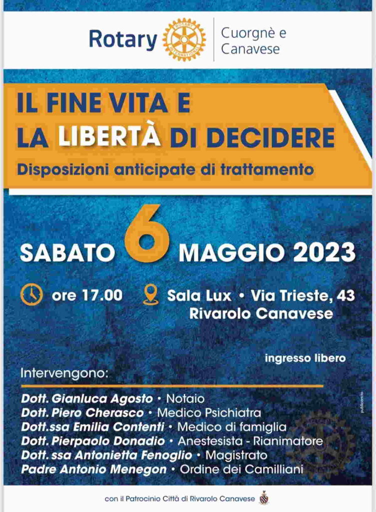 RIVAROLO CANAVESE - “Il fine vita e la libertà di decidere” il 6 maggio in sala Lux 1 RIVAROLO CANAVESE - “Il fine vita e la libertà di decidere” il 6 maggio in sala Lux