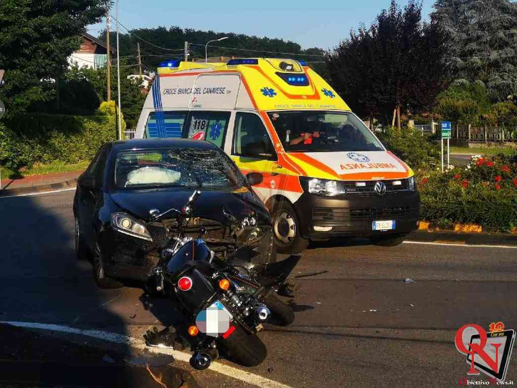 SAN GIORGIO CANAVESE – Scontro tra un'auto e una moto, due feriti (FOTO E VIDEO)