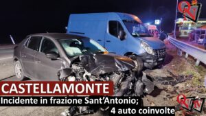 CASTELLAMONTE – Incidente in frazione Sant’Antonio; 4 auto coinvolte (FOTO E VIDEO)