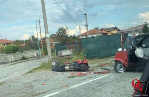 SAN MARTINO CANAVESE – Scontro auto moto, due feriti; alla guida dell’auto un 17enne (FOTO)
