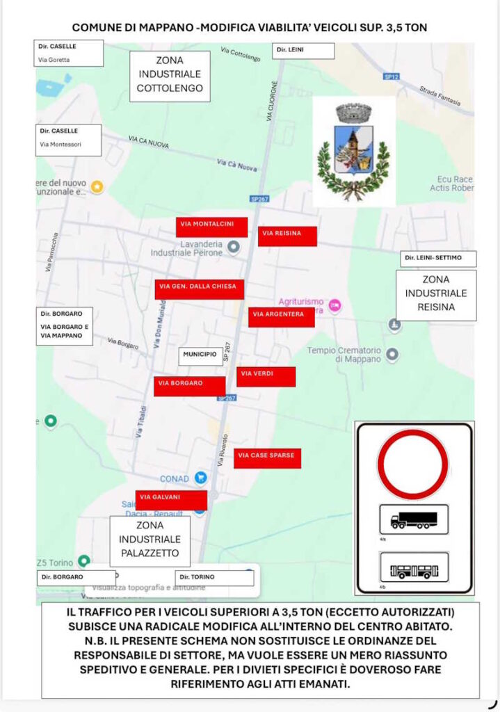 viabilità mappano divieto transito camion nel centro abitato